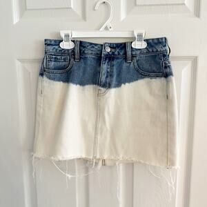 PacSun Ombre Raw Hem Denim Jean Mini Skirt Blue White Sz 25 Casual Beach Boho